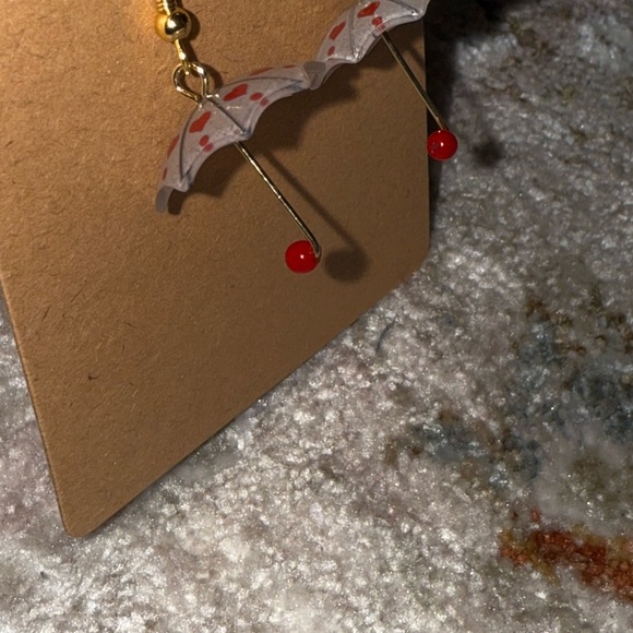 Handcrafted Rainy Day Heart Umbrella Earrings - Picture 3 of 5